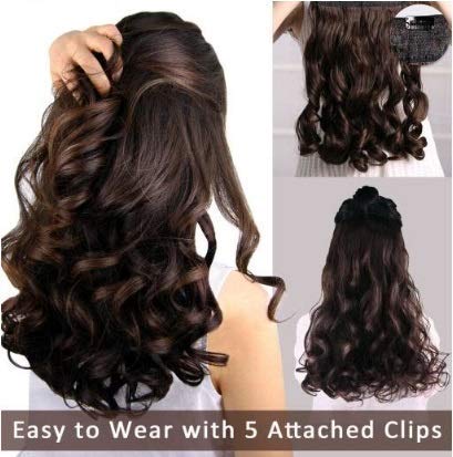 Flushia 1Pcs Hair Extensions And Wigs Women's Natural Brown Curly/Wavy Hair Extensions 24 Inch (Brown Color)
