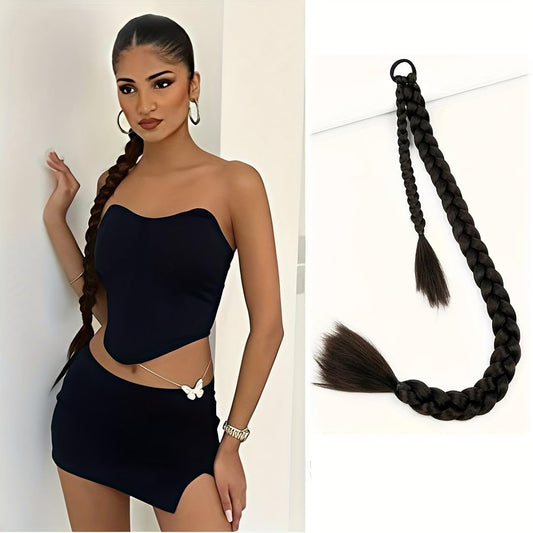 CHRONEX Women's 24" Synthetic Wavy Braid - Black Ponytail Hair Extension