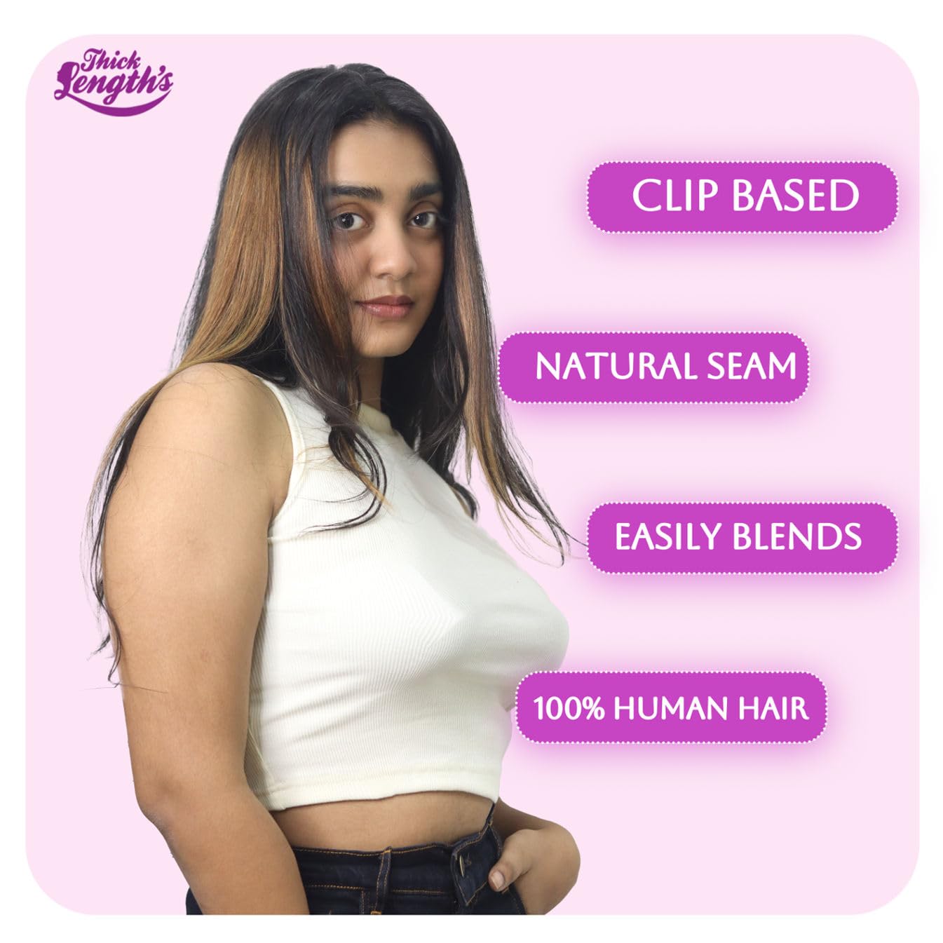 "16" Caramel Brown Hair Streak Clip-In Extension - 100% Human Hair