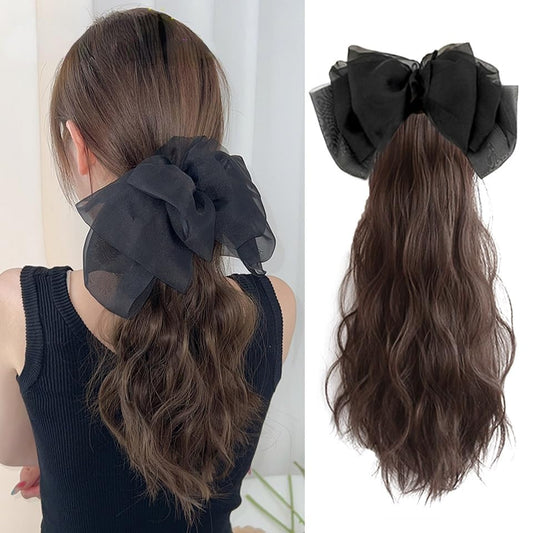 Miss Lirenn® Voluminous Curly Ponytail Hair Extension - Brown with Bow Clip