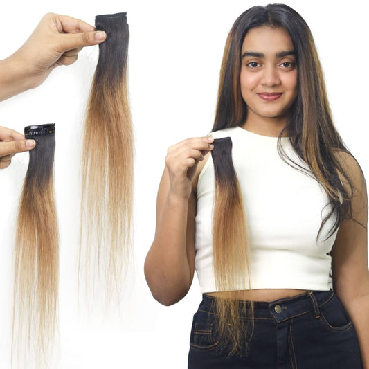 "16" Caramel Brown Hair Streak Clip-In Extension - 100% Human Hair