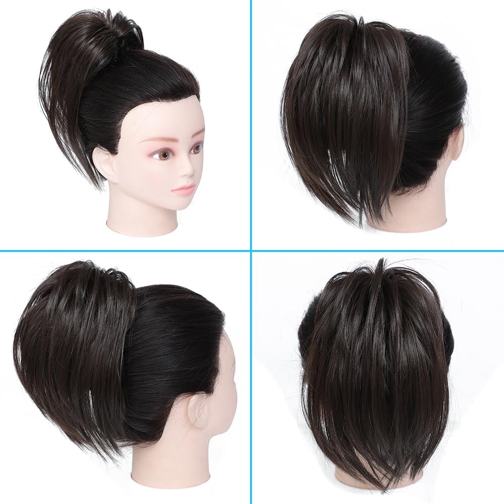 Instant Ponytail Hair Extension - Washable Brown Synthetic with Claw Clip
