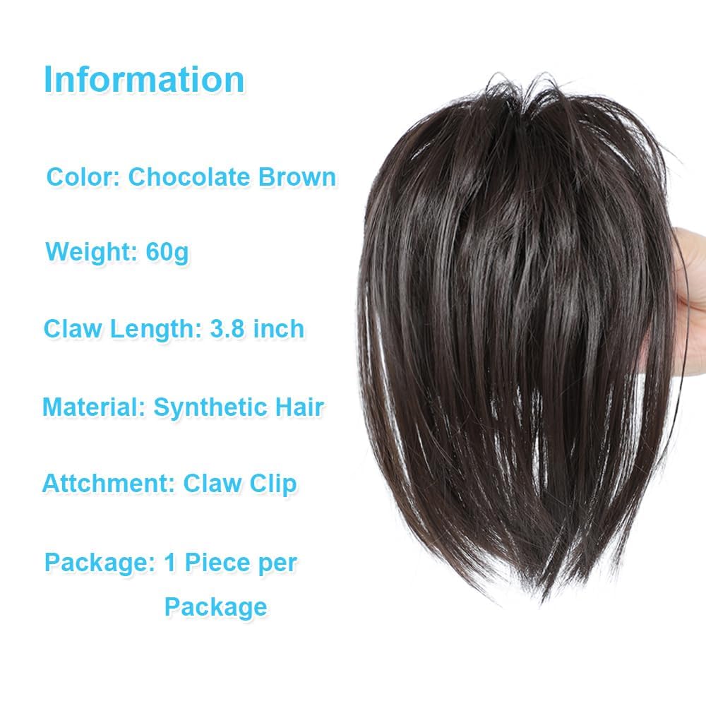 Instant Ponytail Hair Extension - Washable Brown Synthetic with Claw Clip
