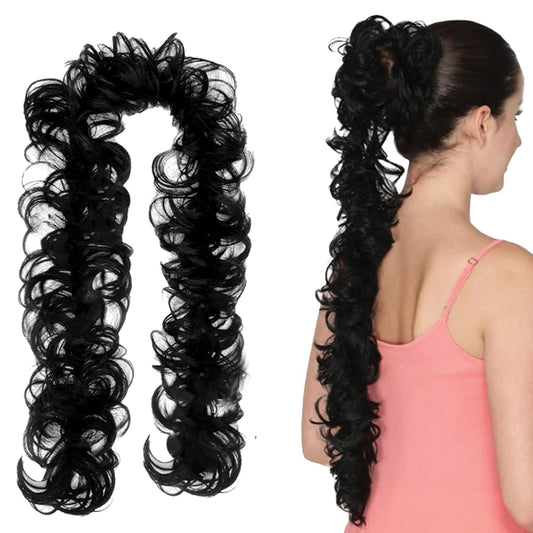 TEMPERIA Instant Volume Messy Braid Extension - Easy-Attach Ponytail Hair Piece for Women & Girls - Black