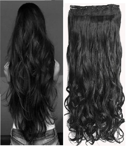 Premium Curly Hair Extensions 24" - Heat-Safe Synthetic Fiber (Black)