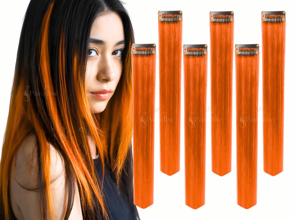 Fiery Orange Hair Extensions - 22" Straight Clips (Pack of 6)