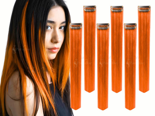 Fiery Orange Hair Extensions - 22" Straight Clips (Pack of 6)