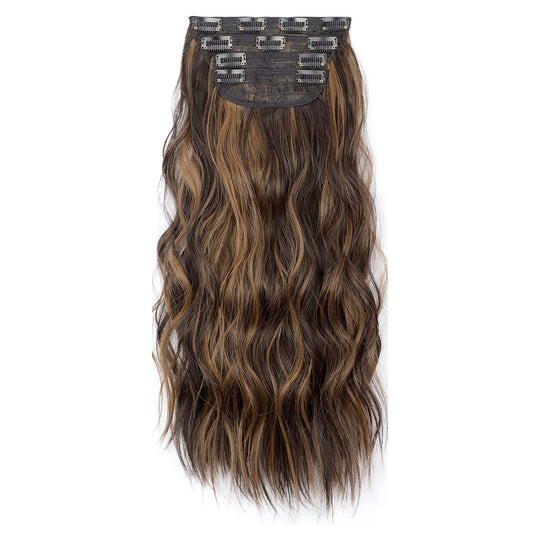 Sheetal Traders 22-Inch Wavy Highlight Hair Extensions - 4-Piece Clip-In Set"