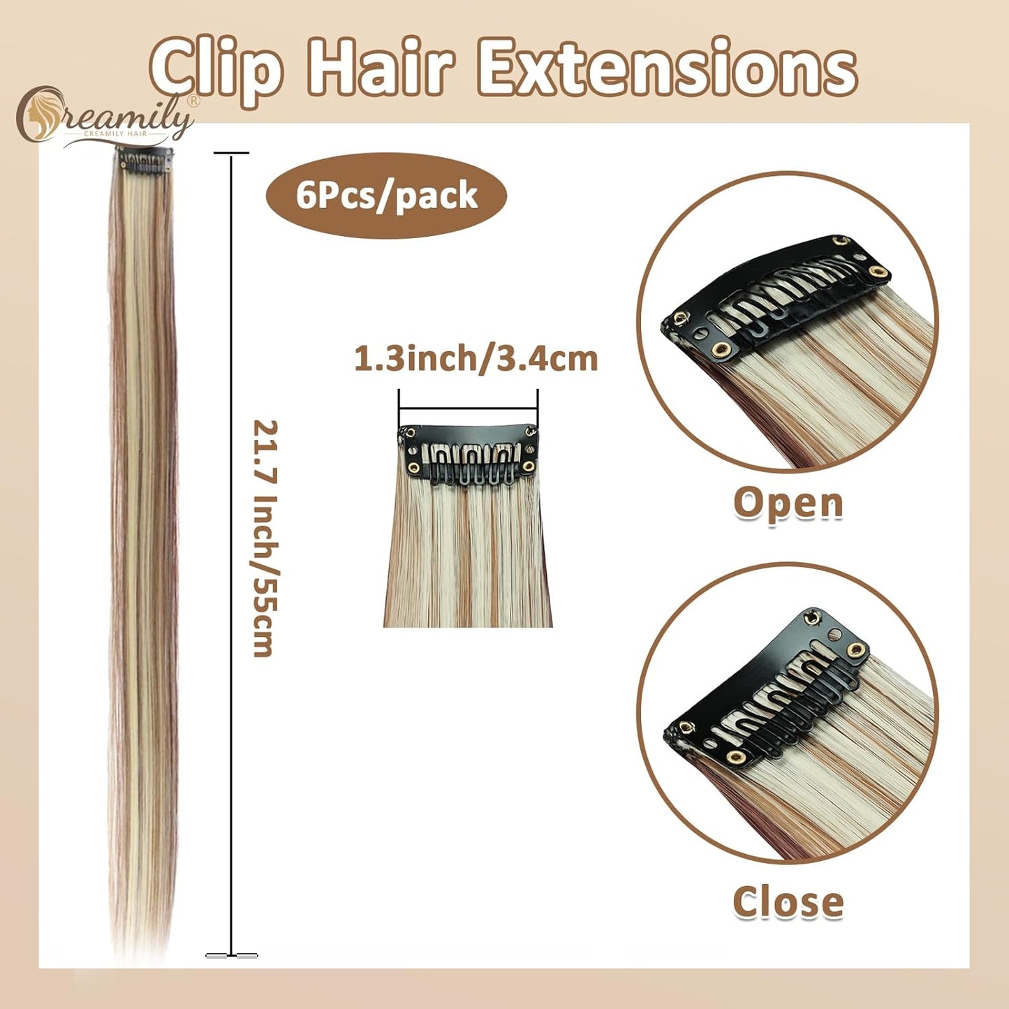 Creamily Instant Length Brown Hair Extensions - Synthetic Clip-In Collection
