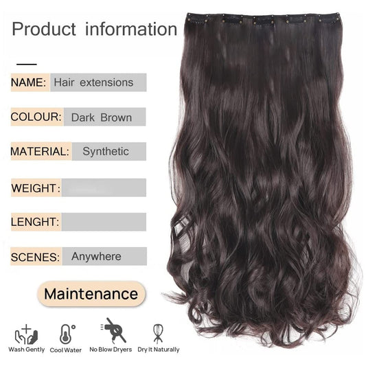 PRAVRAJYA Women's 18-Inch Brown Wavy Hair Extension - 5-Clip Synthetic Wig (Natural #3 Brown)