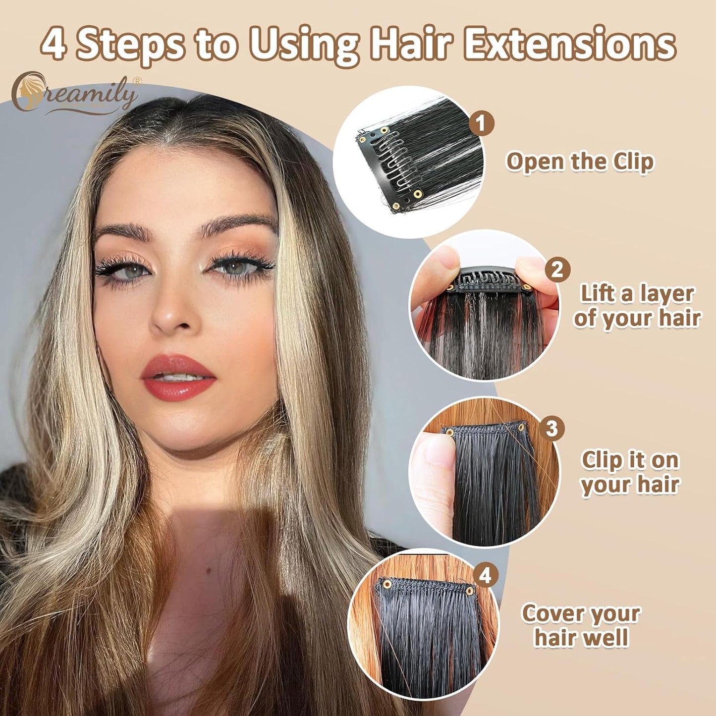 Creamily Instant Length Brown Hair Extensions - Synthetic Clip-In Collection