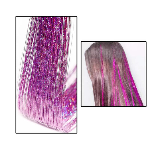 RefynHair Premium Tinsel Hair Extensions - Dark Pink Glitter Strands for Parties & Special Events (2-Pack)
